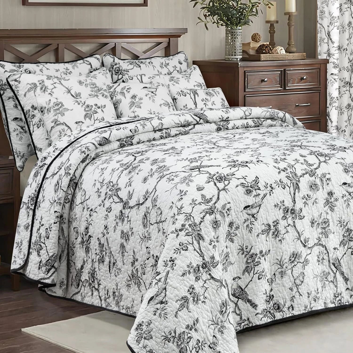 Cotton Queen Size Black Bird Bedding Set Printed Lightweight Duvet Cover 07FC0E-D4 - KOEEK