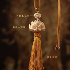 Boxwood Lotus Rearview Mirror Hanging Ornament Tassel Car Charm Unisex 07FC0E-D4 - KOEEK