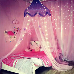 Bed Canopy with Lights,Bed Canopy for Girls Canopy Bed Curtains Girls Bedroom 07FC0E-D4 - KOEEK