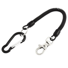 Black Spiral Fishing Lanyard- Retractable Spring Keychain Rope with Carabiner 07FC0E-D4 - KOEEK