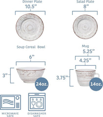 White 16-Piece Dinnerware Set, Serves 4, White Embossed 07FC0E-D4 - KOEEK