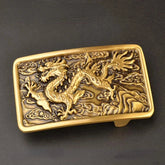 40mm Fashion Men's Luxury Pure Brass Zodiac Dragon Leather Belt Buckle Width 07FC0E-D4 - KOEEK