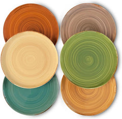 Dinnerware Plates (Set of 6), 10-inch Modern Spiral Porcelain Plate, Earth Color 07FC0E-D4 - KOEEK