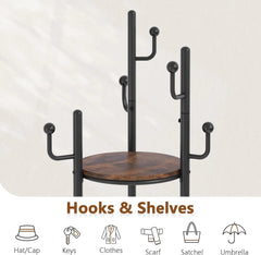Coat Rack Freestanding,Round Coat Rack with 3 Wooden Shelves and 1 Fabric Basket 07FC0E-D4 - KOEEK