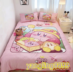 Anime Kirby Velvet Bed Sheet Pillowcase Quilt Cover Double Queen Bedding Set 4pc 07FC0E-D4 - KOEEK