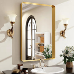 30 x22 Inch Gold Bathroom Mirror for Wall,Aluminum Alloy Frame Rectangular Wall 07FC0E-D4 - KOEEK
