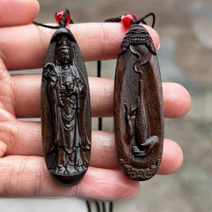 6cm Retro Agarwood Handmade Carve Guanyin Pendant Necklace Handicraft Chinese 07FC0E-D4 - KOEEK