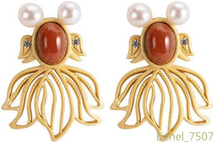Natural Nan Hong Goldfish Earrings Fengshui Jade Earring 07FC0E-D4 - KOEEK