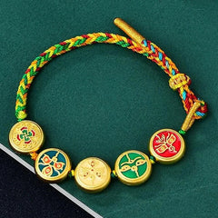 Zakiram Tibetan Thangka Hand Braid Rope Bracelet Five Way God Wealth Amulet 07FC0E-D4 - KOEEK