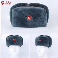 Reproduction Soviet Russia Woolen Velvet Men Winter Hat M69 Red Army Star Grey 07FC0E-D4 - KOEEK
