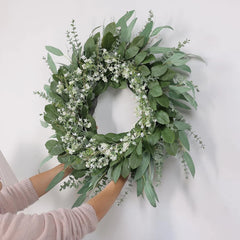 26-inch eucalyptus and baby's breath wreath, suitable for front doors
