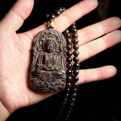 Nha Trang Agarwood Dainichi Pendant Necklace Guardian Deity Sweater Chain 07FC0E-D4 - KOEEK