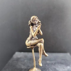 64mm Brass Bar Chair Girl Statue Hot Beauty Model Artwork Collection Toy Decor 07FC0E-D4 - KOEEK