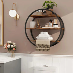 Floating Shelf, 3 Tiers of Decorative Geometric Round Metal, Rustic Brown 07FC0E-D4 - KOEEK