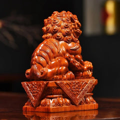 Rosewood Lion Figurines Pair 8cm Hand Carved Wooden Desk Home Decor Ornament 07FC0E-D4 - KOEEK