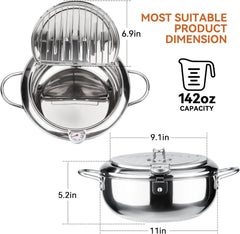 Deep Fryer, 11-inch/4.2 Liter Japanese Style Tempura Fryer, 304 Stainless Steel 07FC0E-D4 - KOEEK