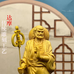 12cm Boxwood Carved Dharma Master One Bamboo Crossing Figurine Home Décor Gift 07FC0E-D4 - KOEEK
