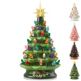12" Pre-Lit Ceramic Christmas Tree Hand-Painted Tabletop with Lights 07FC0E-D4 - KOEEK