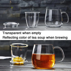 Glass Tea Cup with Infuser and Lid, 17.6oz/520ml Large Borosilicate Teacup,Tea