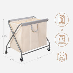 160L Foldable Laundry Basket with Wheels, Rolling Laundry Basket