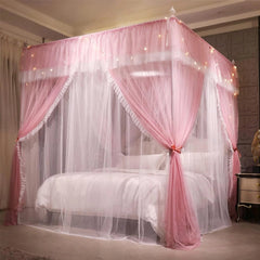 4 Corner Post Ruffle Princess Bed Canopy Curtain-Double Layer Cozy Drape Netting 07FC0E-D4 - KOEEK