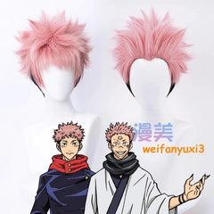 Anime Jujutsu Kaisen Itadori Yuji Cosplay Wig Men Pink+Black Short Hairpiece Wig 07FC0E-D4 - KOEEK