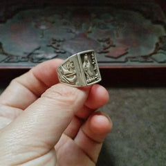 Vintage Silver-plated Handcarved Guanyin Bodhisattva Pingan Rings Amulet Jewelry 07FC0E-D4 - KOEEK