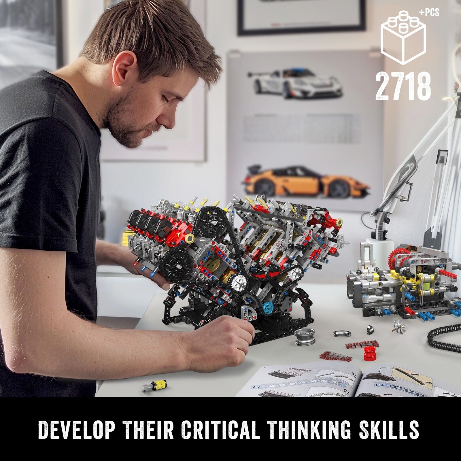 new Mould King 10130 F488 V8 Engine V Type 8 Cylinder Motor Building Block Toy MOC MOULD KING - KOEEK