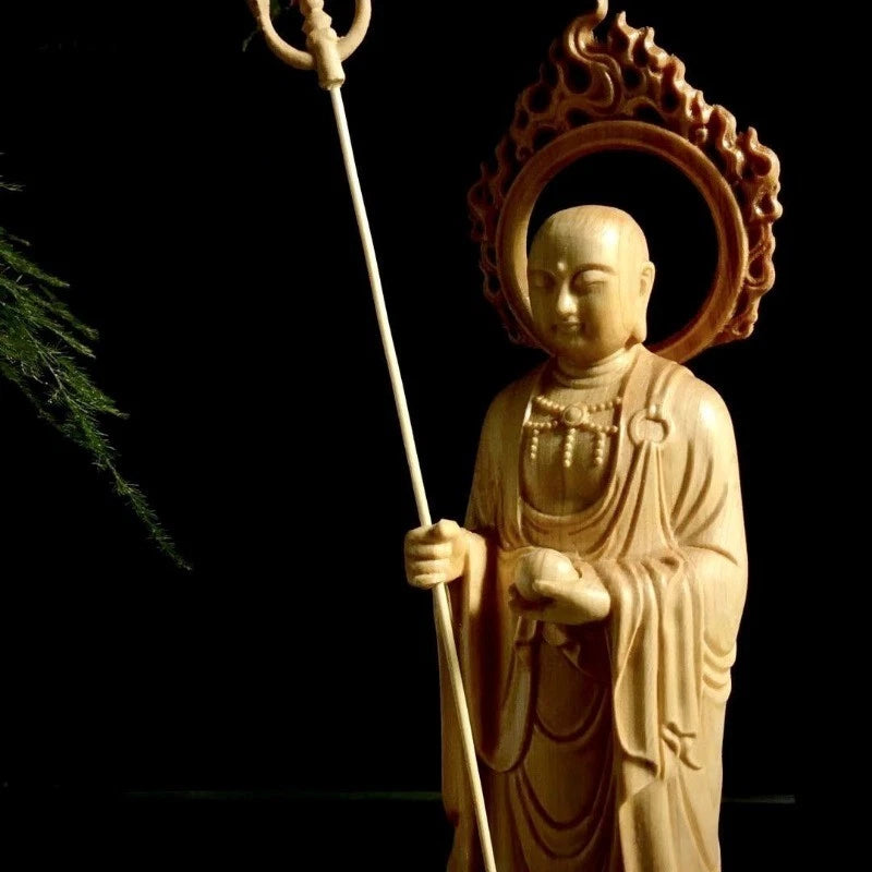 Natural Thuja Wood Carved Ksitigarbha Bodhisattva Statue Home Decor 07FC0E-D4 - KOEEK