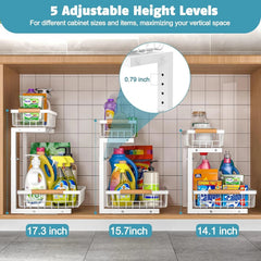 Under Sink Organizer Set of 2, 2 Tier Sliding Under Sink Organizer 07FC0E-D4 - KOEEK
