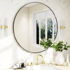 20 Inch Round Mirror, Metal Frame Circle Mirror, Wall Mounted for Entryway 07FC0E-D4 - KOEEK