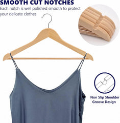 30 Pack Wooden Hanger, Natural Wooden Suit Hanger with Non-Slip Trouser Bar 07FC0E-D4 - KOEEK