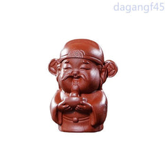 7.5cm Vintage Yixing Purple Clay Wealth God Tea Pet Tea Statue Ornaments Crafts 07FC0E-D4 - KOEEK
