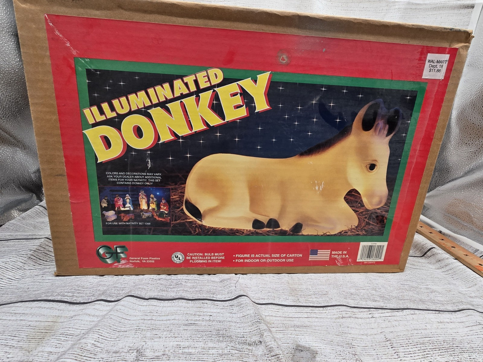 () Vtg General Foam Blow Mold Donkey Christmas Nativity Lighted USA SEALED GENERAL FOAM - KOEEK