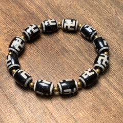 Tibetan Agate Dzi Beads Bracelet Swastik Swastika Buddhism Prayer Chain Amulet 07FC0E-D4 - KOEEK
