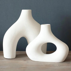 Donut Vase, Set of 2 -, White Ceramic Hollow Donut Vase Decoration 07FC0E-D4 - KOEEK