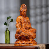 13CM Buddha Statue Seated Lotus Guanyin Buddha Figure Wood Pear Carving Buddhism 07FC0E-D4 - KOEEK
