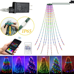 Christmas Tree String Lights Decorations with Ring Smart APP, 200 LED Waterfall 07FC0E-D4 - KOEEK