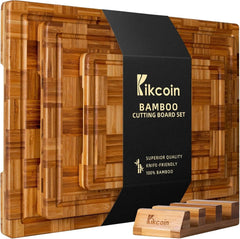 Extra Large Bamboo Cutting Boards, (Set of 3) Chopping Boards with Juice Groove 07FC0E-D4 - KOEEK