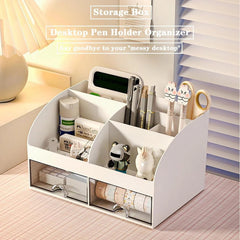 Desk Organizer with 6 Compartments and 2 Drawers, Plastic Makeup Organizer 07FC0E-D4 - KOEEK