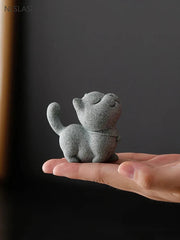 Kitten Sculpture Handmade Tea Pet Chinese Tea Tray Decoration Fish Tank Potted 07FC0E-D4 - KOEEK