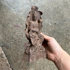 20cm Vietnamese Agarwood Carved Lotus Guanyin Statue Wooden Home Altar 07FC0E-D4 - KOEEK