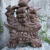 Agarwood Carved One-Piece Feng Shui Dragon Boat Figurine Office Home Decor 07FC0E-D4 - KOEEK