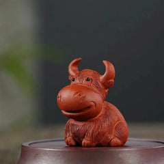 6.8cm Exquisitely Yixing Purple Clay Hand-carved Cow Tea Pet Tea Statue Ornament 07FC0E-D4 - KOEEK