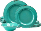 18-Piece Farmhouse Melamine Dinnerware Set - Shatterproof, Lightweight, Durable 07FC0E-D4 - KOEEK