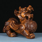 Boxwood Wood Carved Pixiu Figurine 8cm Desk Decor Home Ornament Gift 07FC0E-D4 - KOEEK