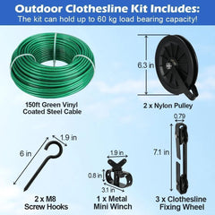 Outdoor clothesline set, 150 feet of green PVC-coated galvanized clothesline 07FC0E-D4 - KOEEK