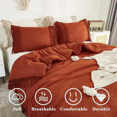 King Size Burnt Orange Duvet Cover, 3 Piece Bedding Duvet Cover and Set