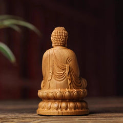 8cm Tathagata Buddha Statue Cliff Cypress Wood Handmade Carve Handicraft 07FC0E-D4 - KOEEK