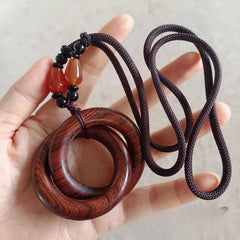 1Pc Chinese Thunderstrike Jujube Wood Qiankun Circle Pendant Taoism Necklace 07FC0E-D4 - KOEEK